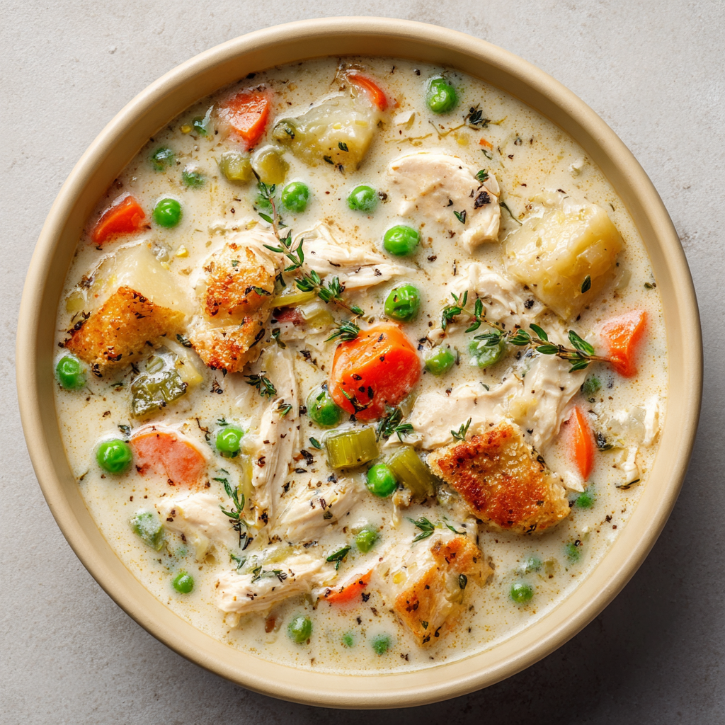 High-Protein Chicken Pot Pie Soup : Creamy, Hearty & Crust-Free