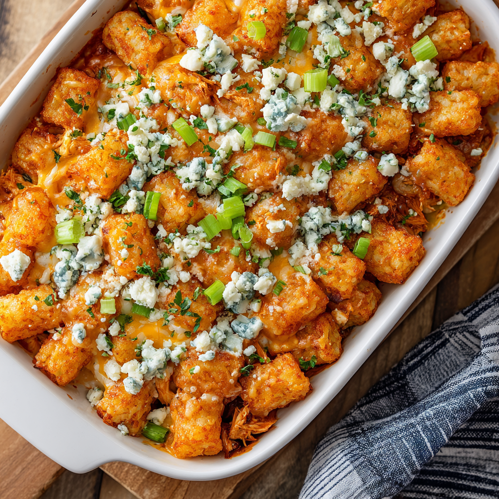 Buffalo Chicken Tater Tot Bake with Blue Cheese : Game Day Favorite with a Kick