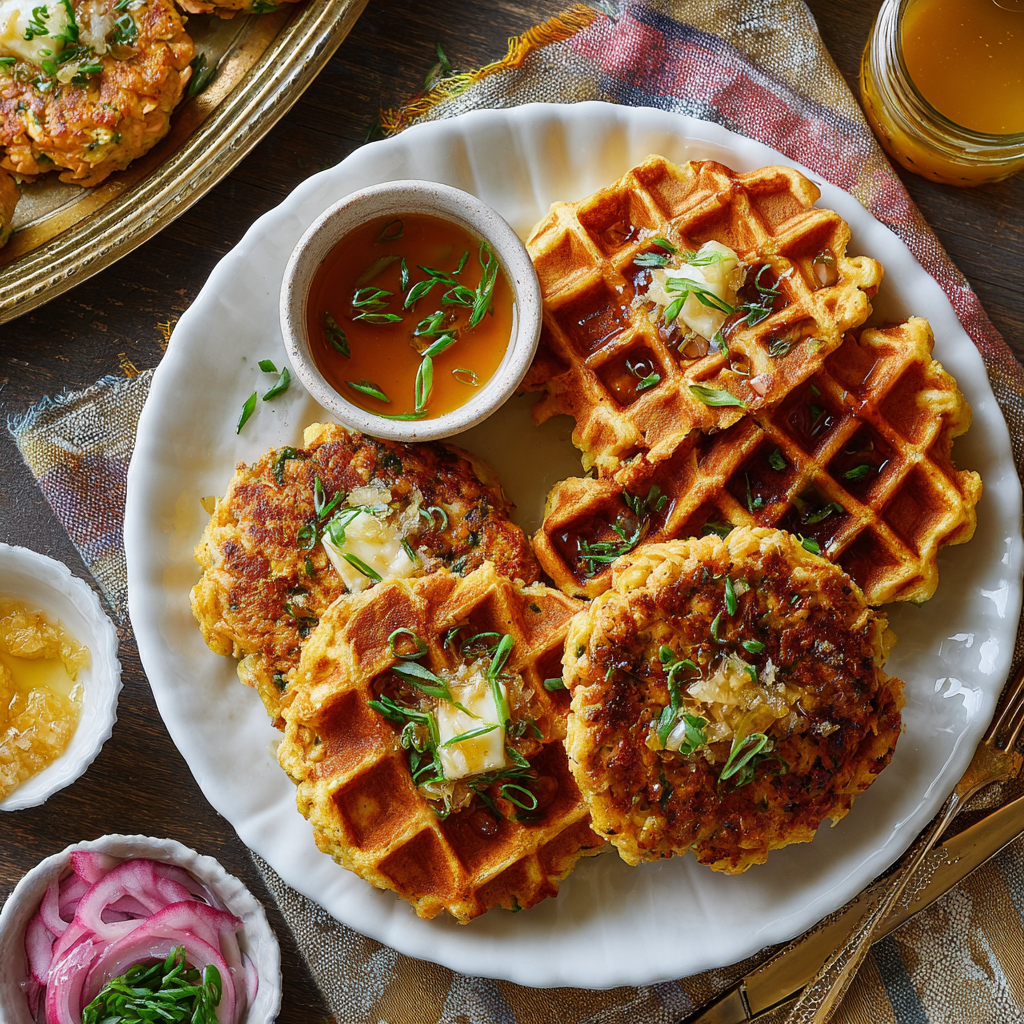Southern Salmon Patty Waffles with Hot Honey Butter : A Soulful Fall Twist