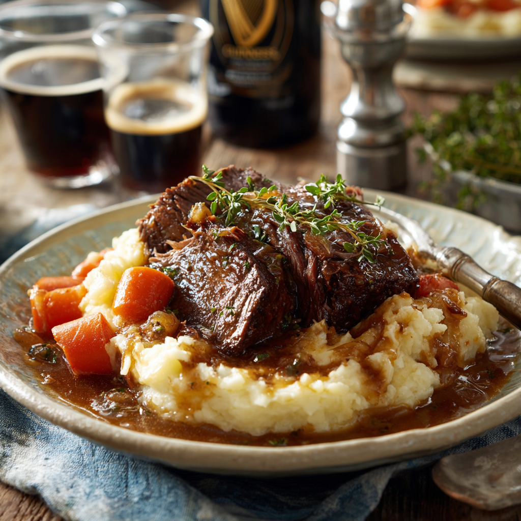 Guinness Braised Pot Roast over Mashed Potatoes