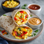 Southwest Breakfast Wrap with Eggs, Peppers & Chipotle Crema