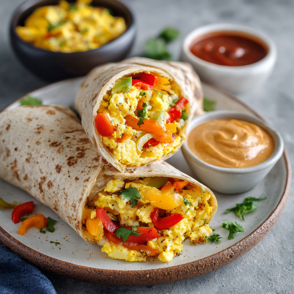 Southwest Breakfast Wrap with Eggs, Peppers & Chipotle Crema
