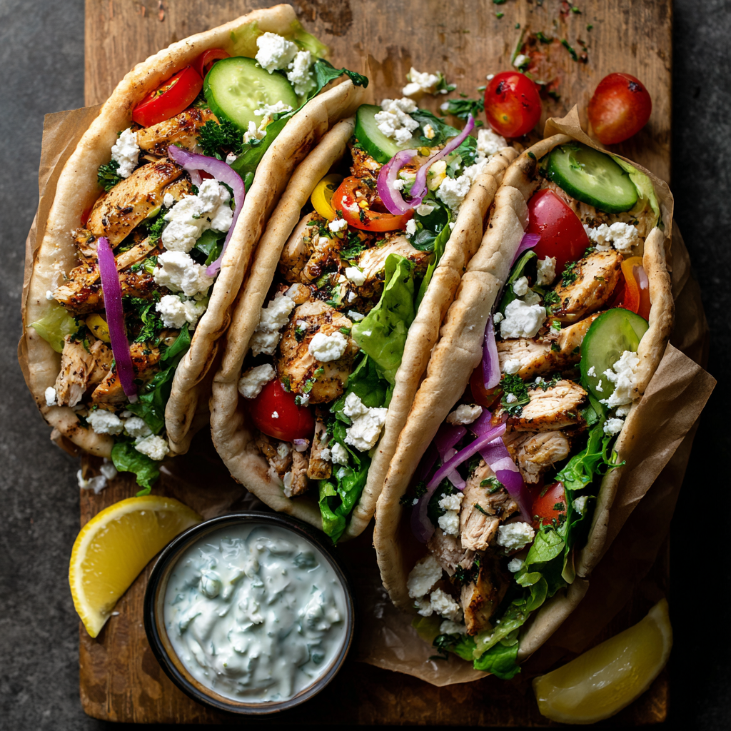 Mediterranean Chicken Pita Packs : Fresh, Flavorful & Tzatziki on the Side