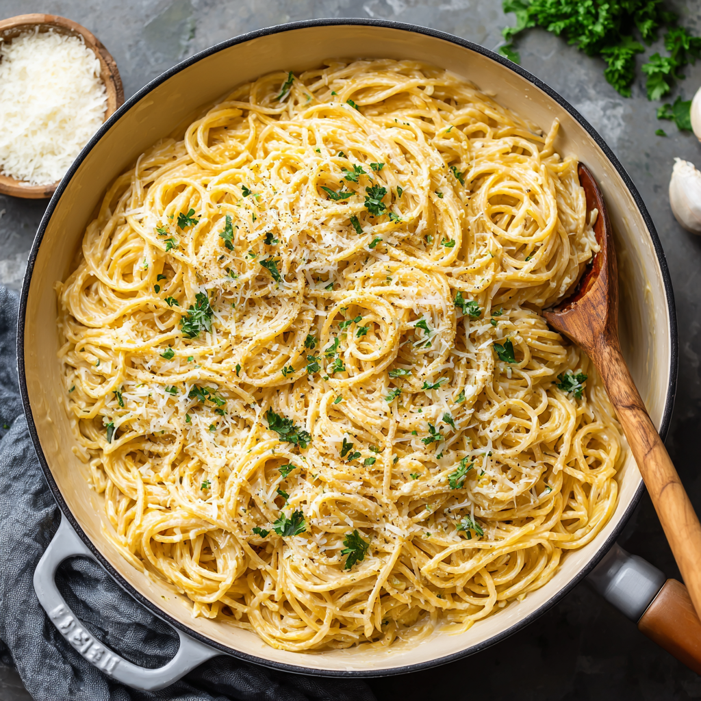 Creamy Garlic Parmesan Spaghetti : Cheesy Pasta Comfort in 20 Minutes