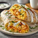 Buffalo Chicken Breakfast Wrap with Scrambled Eggs & Ranch Drizzle