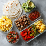Breakfast Burrito Meal Prep Boxes with Eggs, Turkey Sausage & Salsa