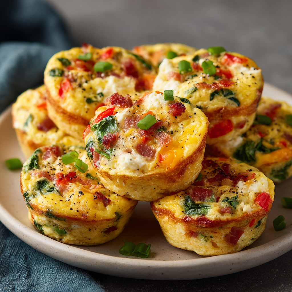 High-Protein Egg Muffins with Cottage Cheese, Veggies & Turkey Bacon