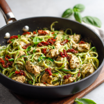 Pesto Chicken Zoodles with Sun-Dried Tomatoes : Low-Carb, Flavor-Packed Skillet