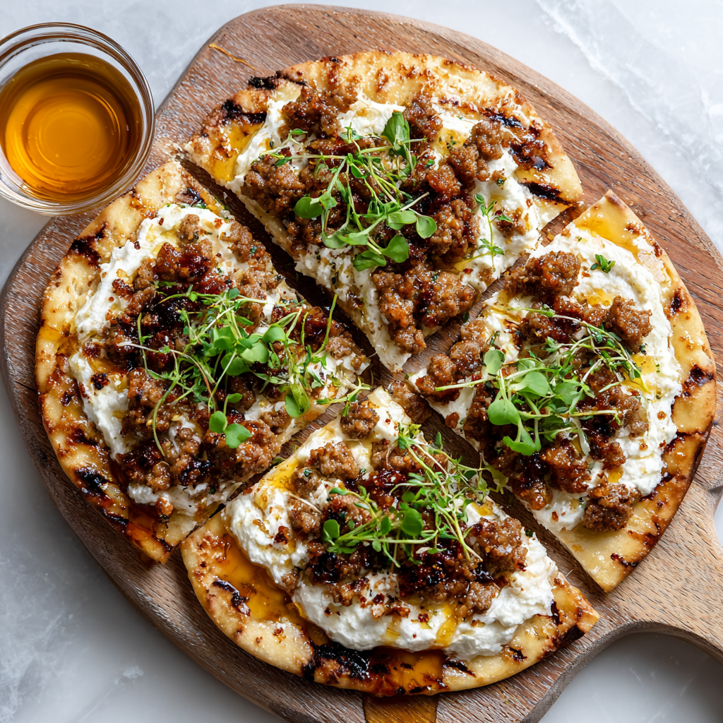 Sausage Flatbread Pizza : Creamy, Sweet & Spicy in Every Bite
