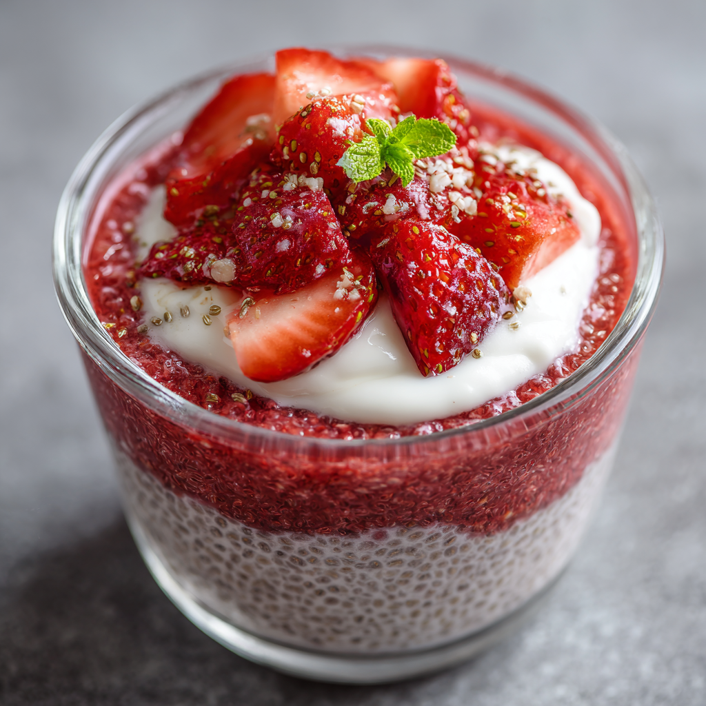 Strawberry Chia Pudding with Vanilla Cream : Fresh, Creamy, and Naturally Sweet