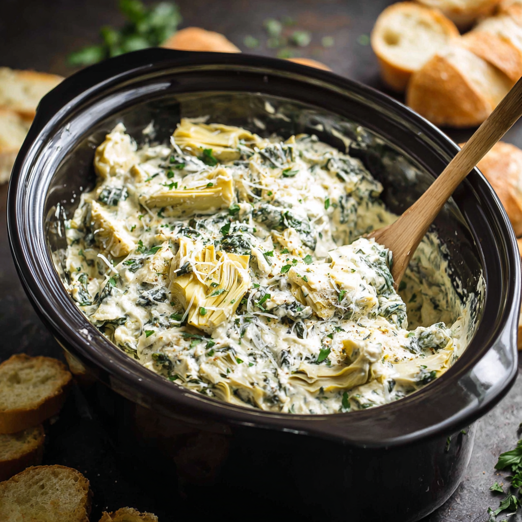 Slow Cooker Spinach Artichoke Dip : Creamy, Cheesy & Always a Hit