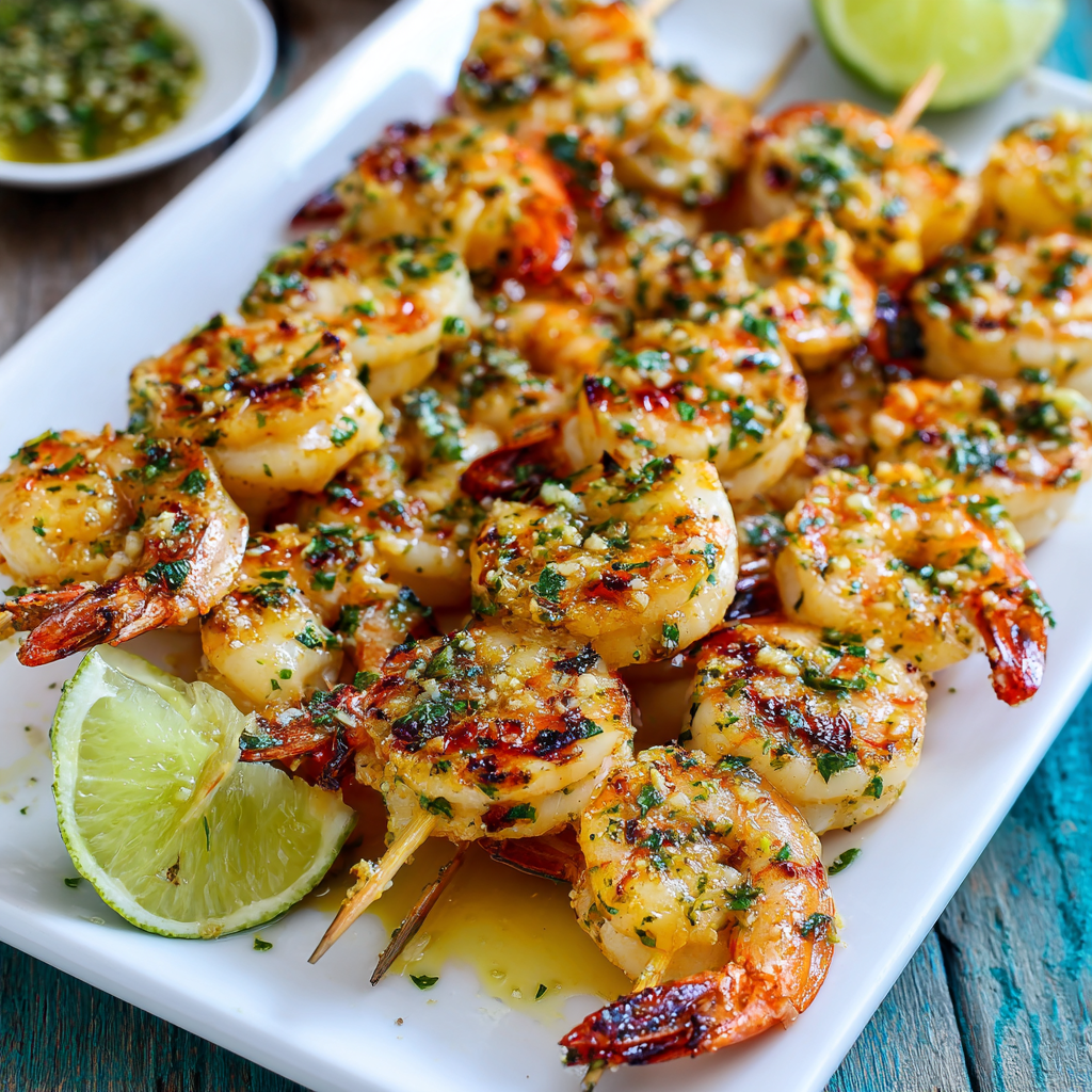 Garlic-Lime Butter Shrimp Skewers : Juicy, Zesty, and Grill-Ready