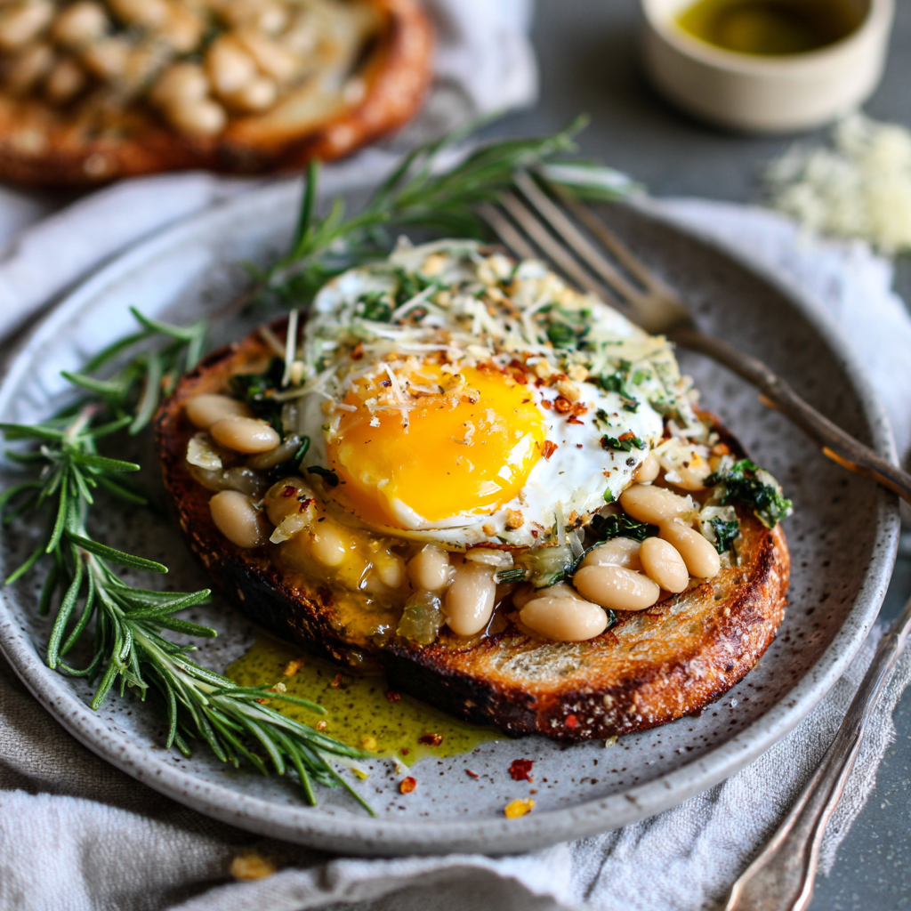 Tuscan White Beans on Toast (Creamy Garlic-Rosemary Beans)