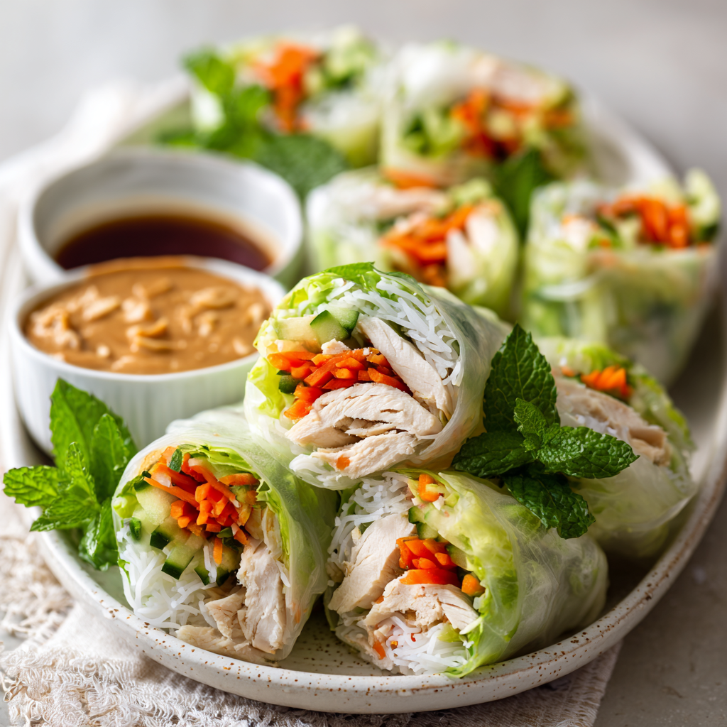 Vietnamese Summer Rolls with Chicken (Fresh & Healthy Rice Paper Rolls)