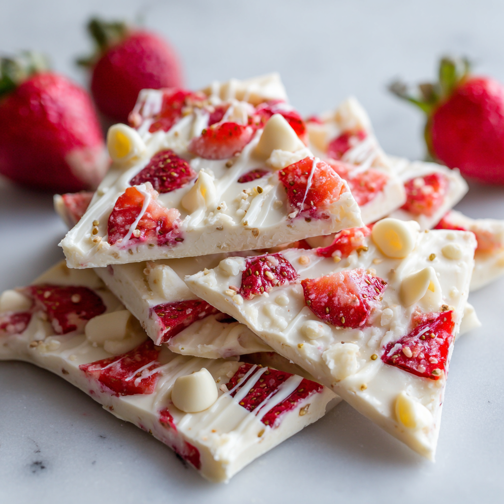 Strawberry Yogurt Bark with White Chocolate Drizzle : Light, Sweet, and Perfectly Crunchy