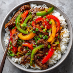 Beef and Pepper Rice Bowl : Quick, Savory, and Packed with Flavor