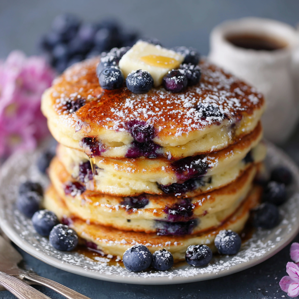 Fluffy Blueberry Pancakes : Bursting with Juicy Berries & Morning Magic