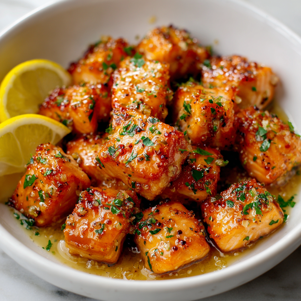 Honey Butter Garlic Glazed Salmon Bites : Sweet, Savory & Ready in Minutes
