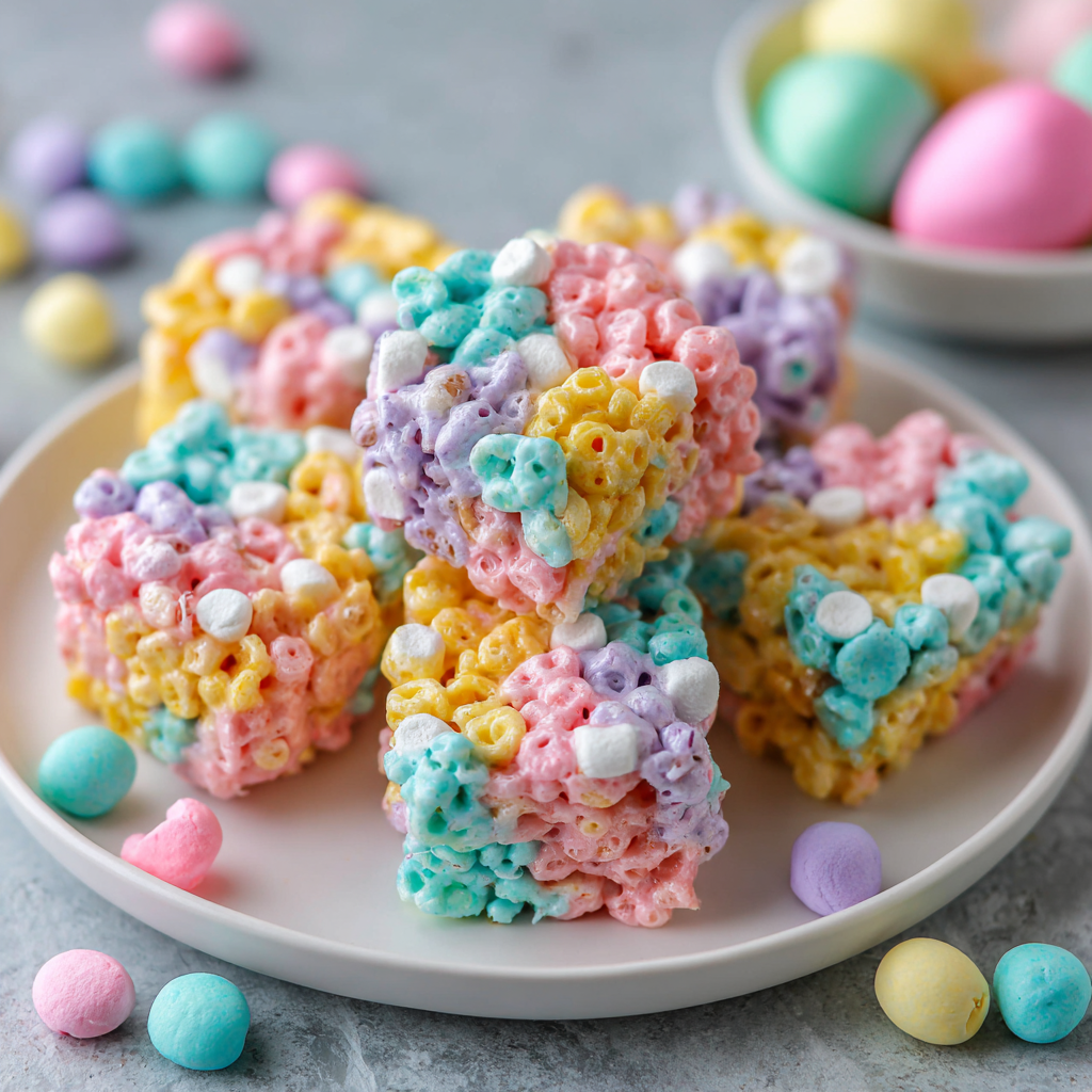 Easter Egg Cereal Treats : Colorful No-Bake Marshmallow Bars