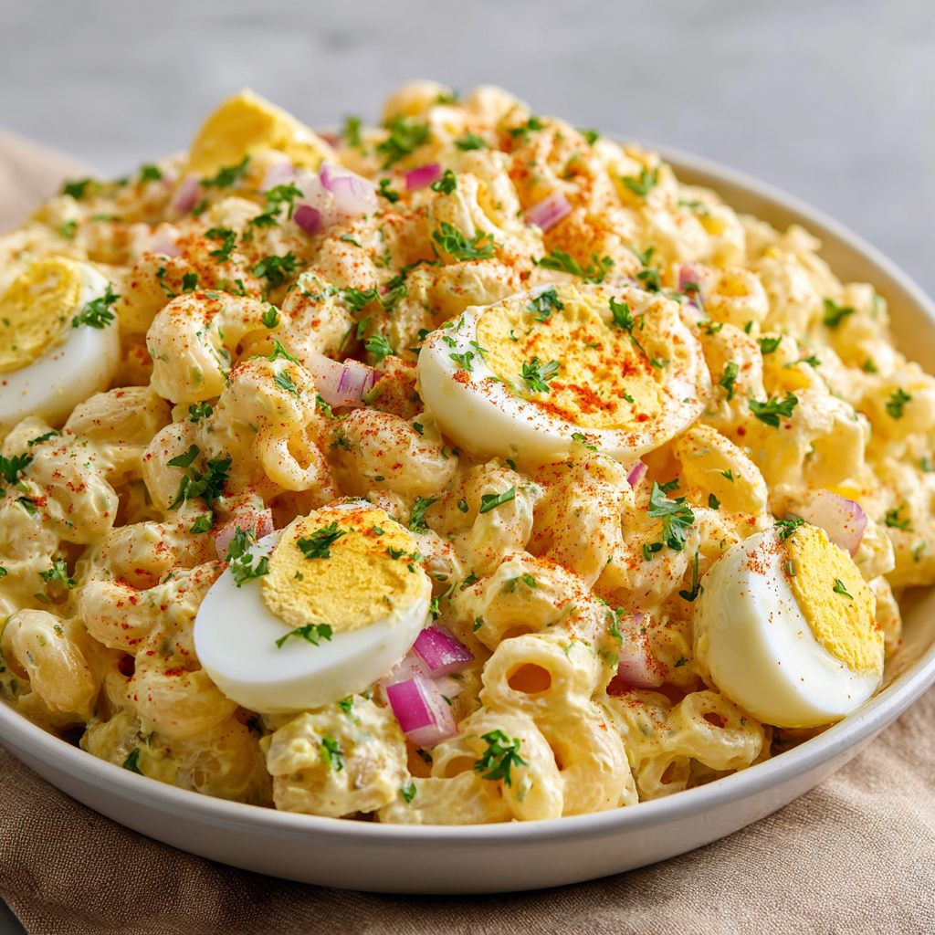 Creamy Deviled Egg Macaroni Salad