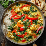 Creamy Coconut Veggie Curry with Bell Peppers, Cauliflower & Spinach
