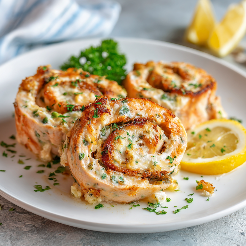Crab Stuffed Salmon Pinwheels