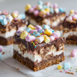 Easter Rocky Road Cheesecake Bars : No-Bake Chocolate Marshmallow Dessert