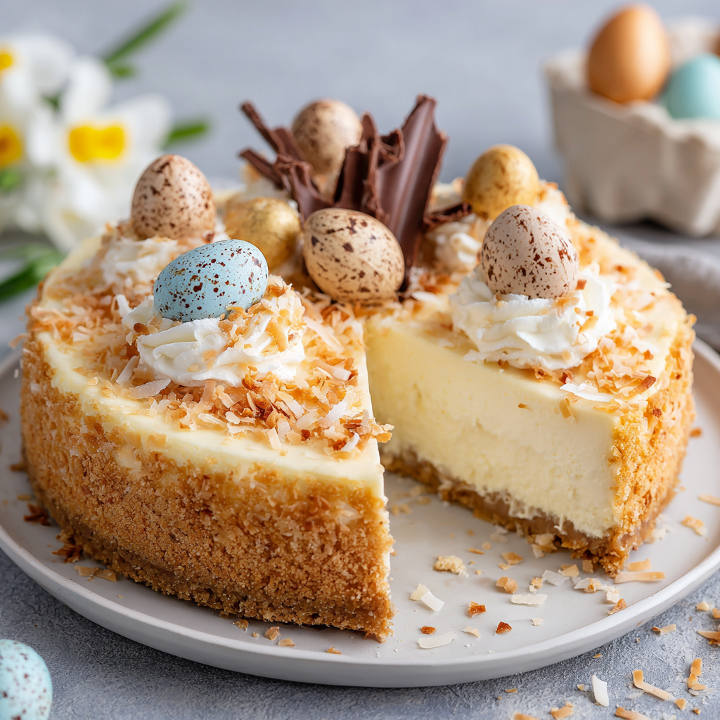 Easter Egg Coconut Cheesecake : Easy Easter Cheesecake with Toasted Coconut