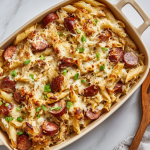 Creamy Polish Pasta Casserole with Kielbasa & Sauerkraut
